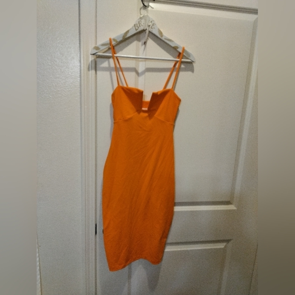Susana Monaco Women's Notched Square Neck Bodycon Dress XS in Orange Cocktail - Picture 2 of 9